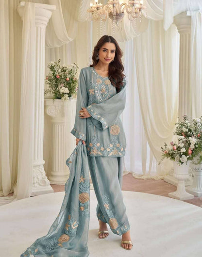 Kajal Exclusive Beads Work Chinon Silk Festive Sui