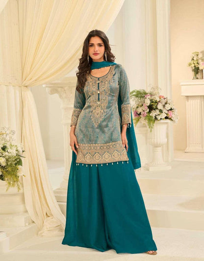 Royal Jacquard Beaded Chinon Silk Partywear Suit
