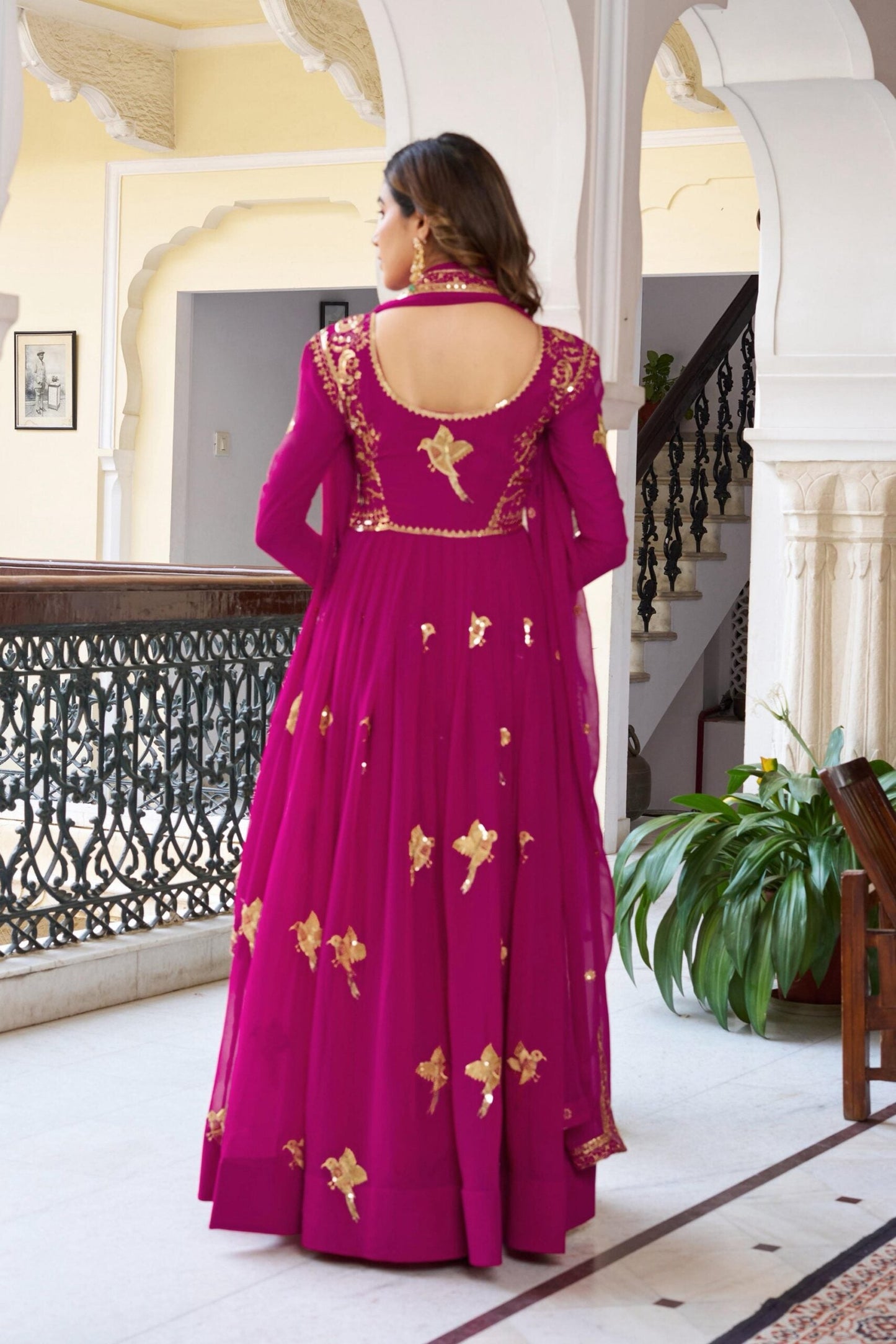 Elegant Party Wear Faux Georgette Gown With Pant & Dupatta