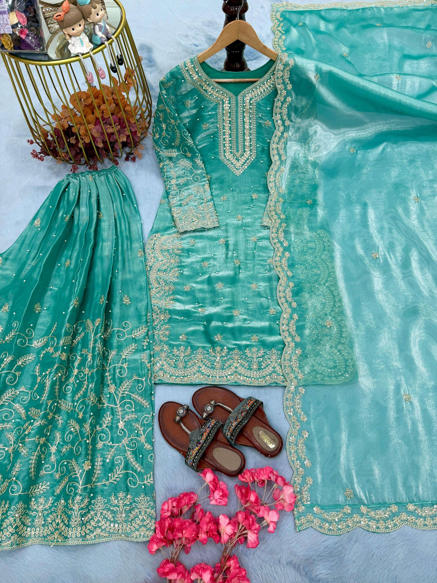 Majestic Glow Premium GMY Silk Party Wear Palazzo Suit