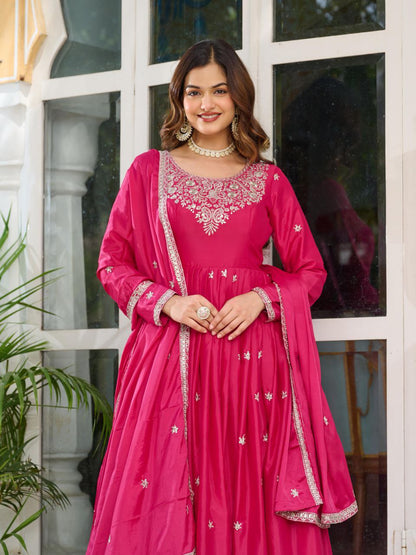 Royal Look American Silk Designer Gown with Pent & Dupatta