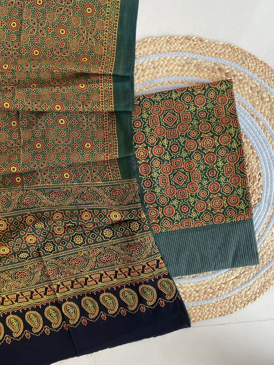 Ajrakh Cotton Suit Set With Cotton Dupatta – Premium Collection