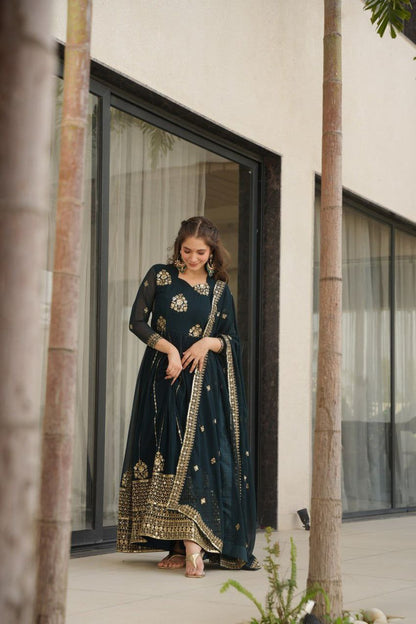 Opulent Faux Blooming Zari Sequins Anarkali Gown