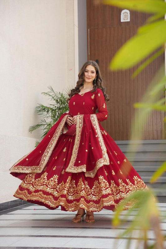 Anarkali Faux Blooming Gown with Rich Zari & Sequins Embroidery