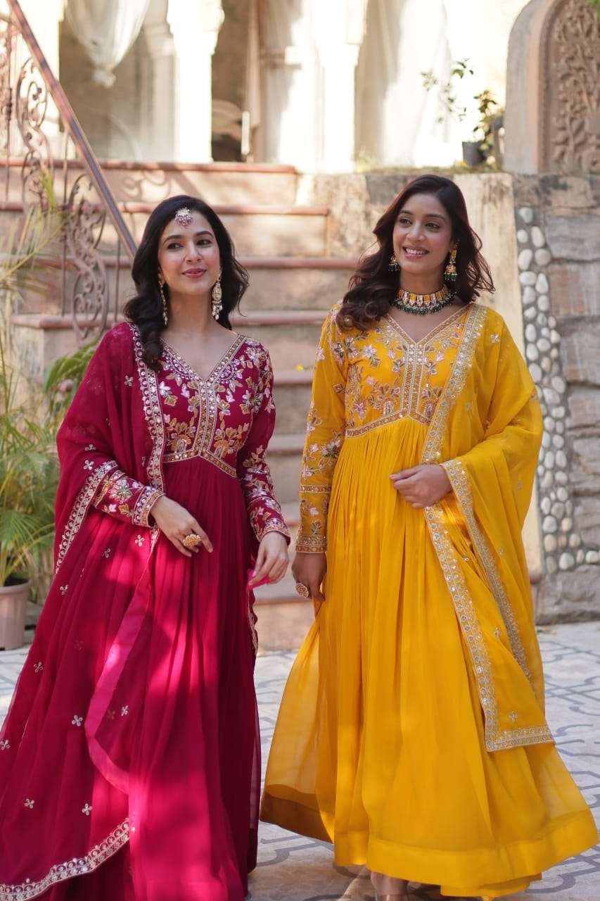 Zari Sequins Embroidered Faux Blooming Gown Set