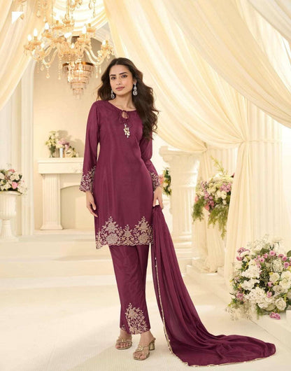 Beads Chinon Silk Designer Suit Set