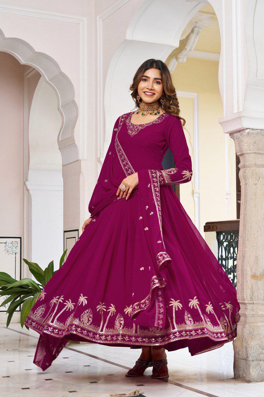 Signature Faux Georgette Gown with Heavy Hand-Feel Embroidery With Pant & Dupatta
