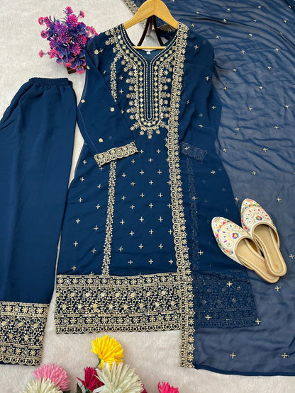 Radiant Diva Sequence Work Set In Faux Georgette