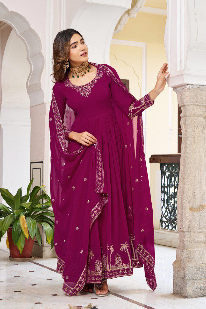 Signature Faux Georgette Gown with Heavy Hand-Feel Embroidery With Pant & Dupatta