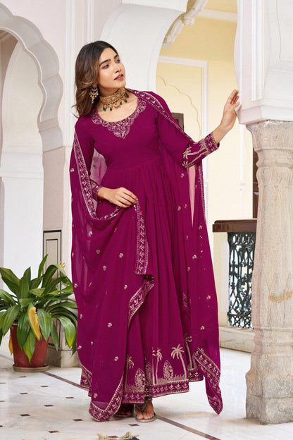 Signature Faux Georgette Gown with Heavy Hand-Feel Embroidery With Pant & Dupatta