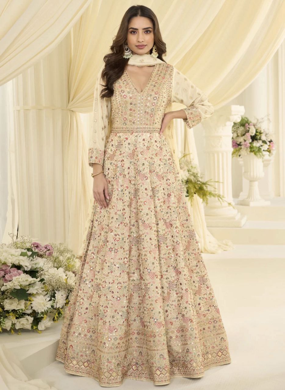 Royal Maharani Heavy Embroidered Real Georgette Designer Anarkali Dress
