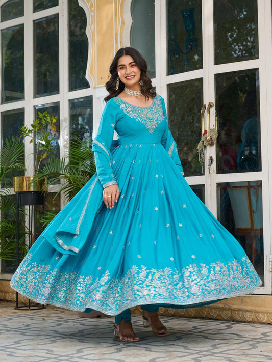 Royal Look American Silk Designer Gown with Pent & Dupatta