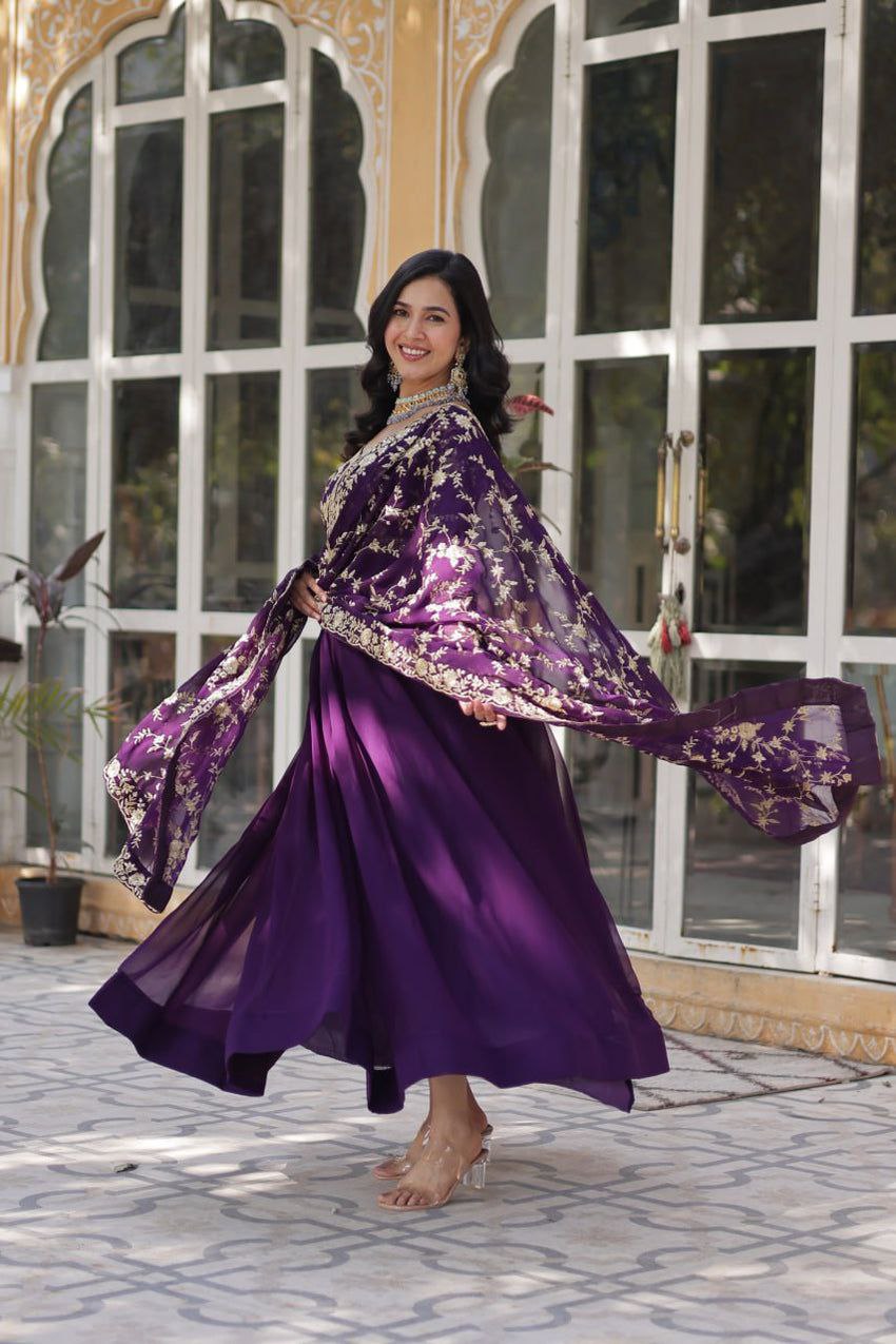 Imperial Faux Blooming Gown with Multi Sequins & Zari Embroidery