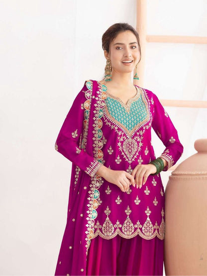 Regal Elegance Heavy Mirror Work Chinon Silk Ensemble