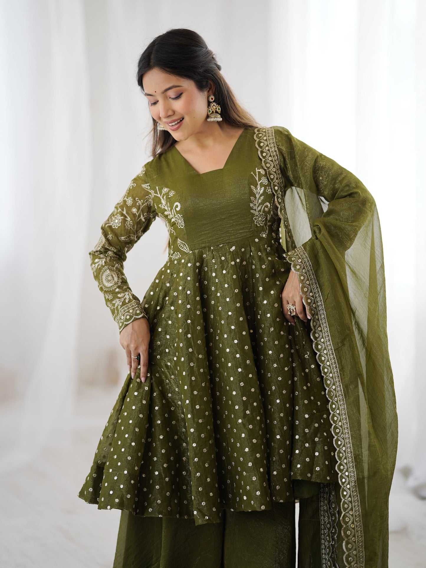 Opaline Grace  Crunchy Silk Sequence Sharara Ensemble