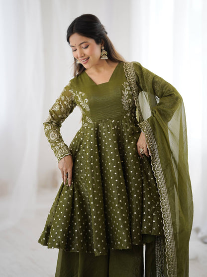 Opaline Grace  Crunchy Silk Sequence Sharara Ensemble