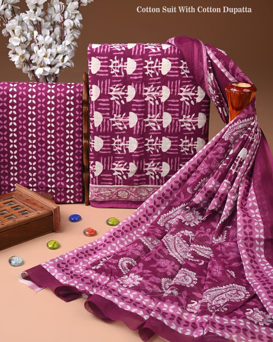 Bagru Heritage Cotton Suit Set with Cotton Dupatta