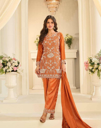 Royal Jacquard Beaded Chinon Silk Partywear Suit