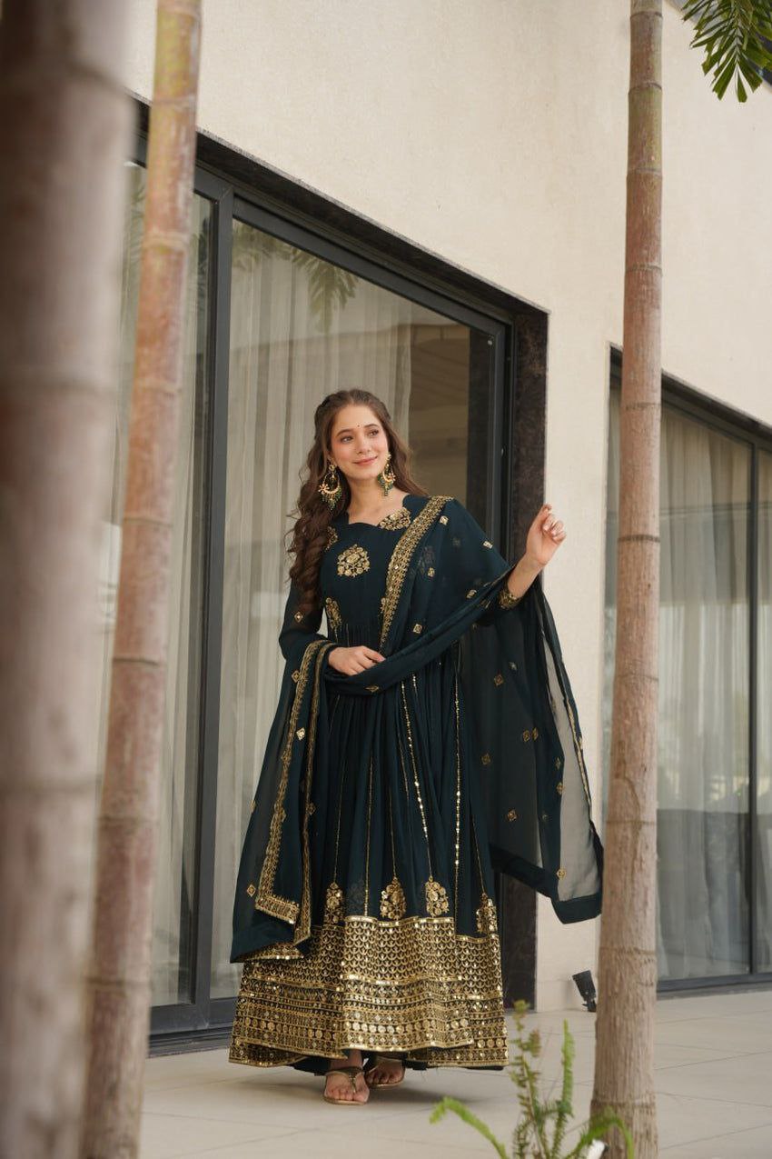 Opulent Faux Blooming Zari Sequins Anarkali Gown