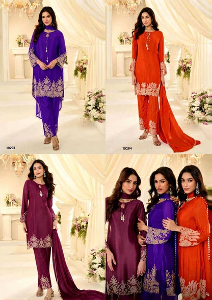 Beads Chinon Silk Designer Suit Set