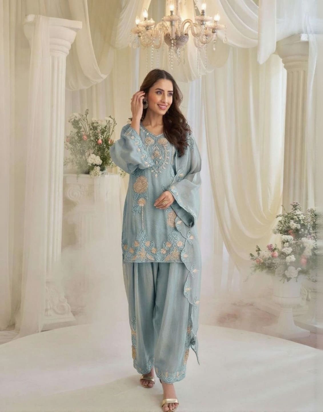 Kajal Exclusive Beads Work Chinon Silk Festive Sui