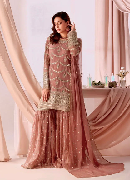 Shimmer Faux Georgette Embroidered Sharara Set