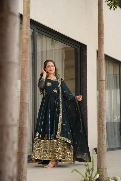 Opulent Faux Blooming Zari Sequins Anarkali Gown