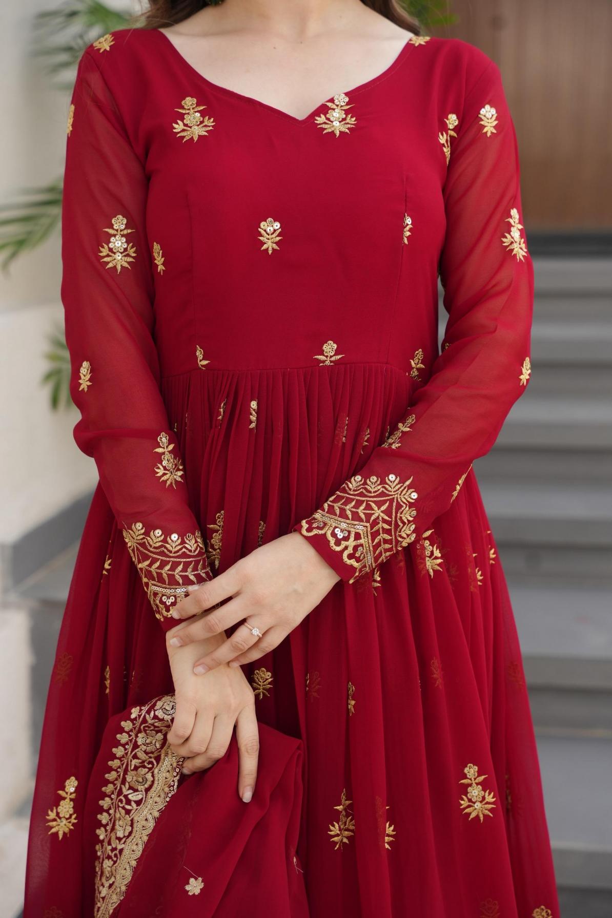 Anarkali Faux Blooming Gown with Rich Zari & Sequins Embroidery