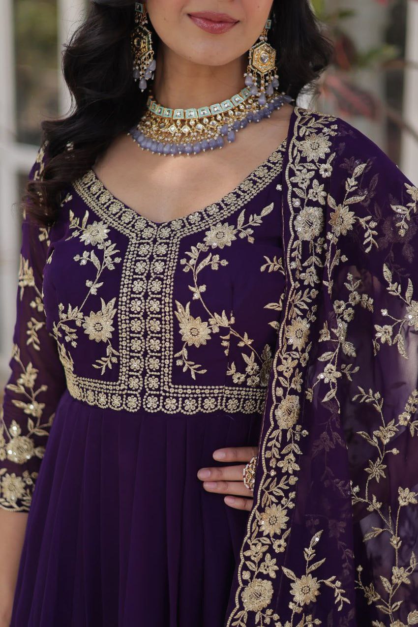 Imperial Faux Blooming Gown with Multi Sequins & Zari Embroidery