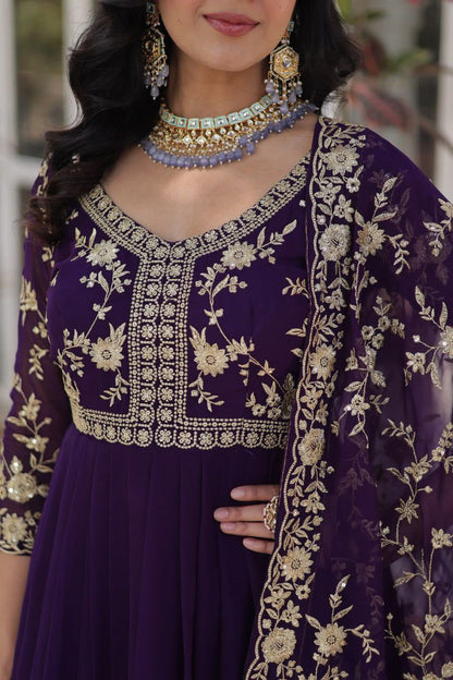 Imperial Faux Blooming Gown with Multi Sequins & Zari Embroidery