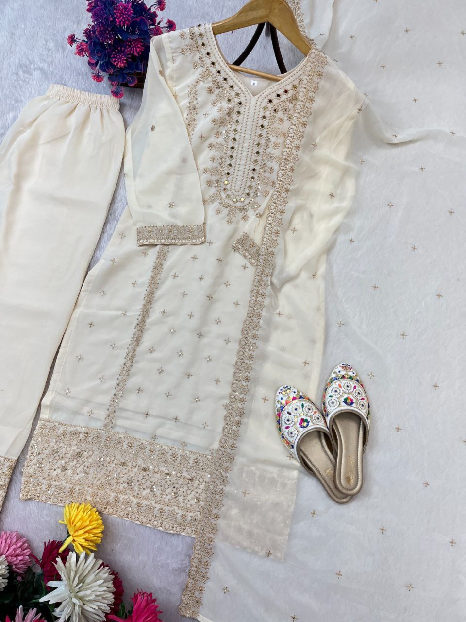 Radiant Diva Sequence Work Set In Faux Georgette