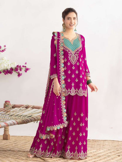 Regal Elegance Heavy Mirror Work Chinon Silk Ensemble