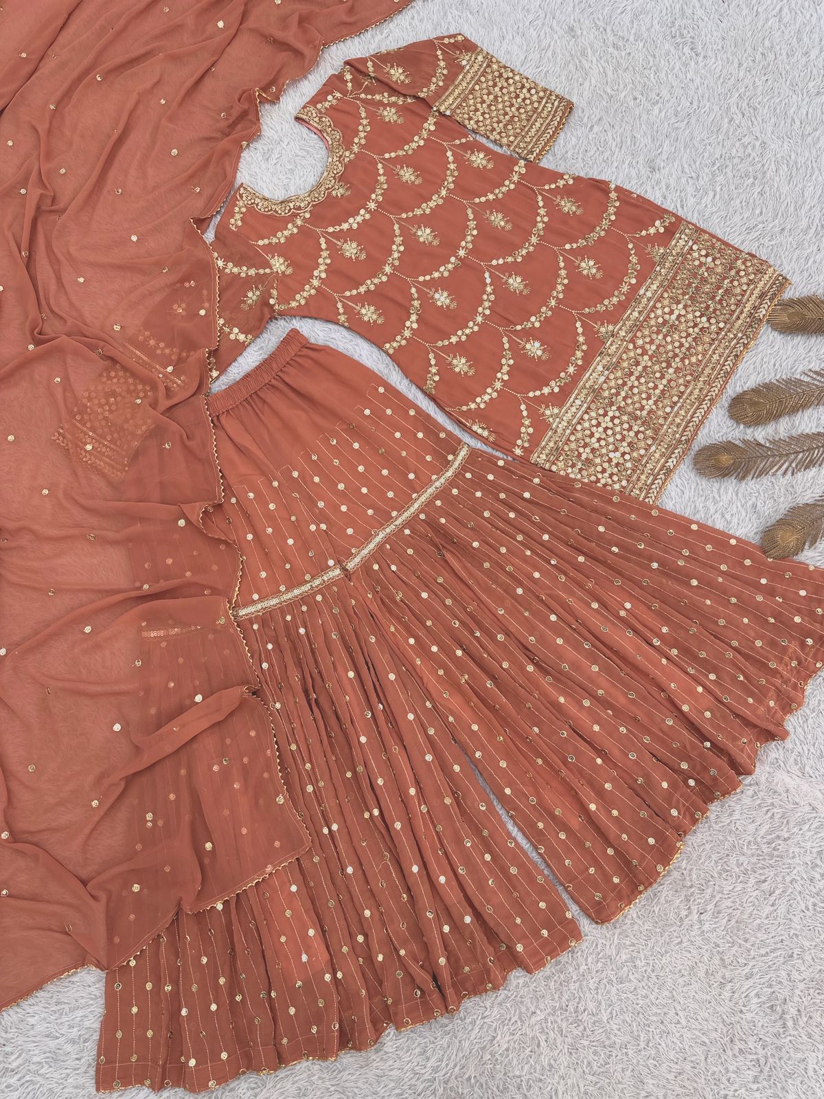 Shimmer Faux Georgette Embroidered Sharara Set