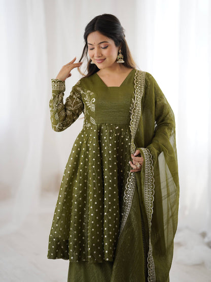 Opaline Grace  Crunchy Silk Sequence Sharara Ensemble