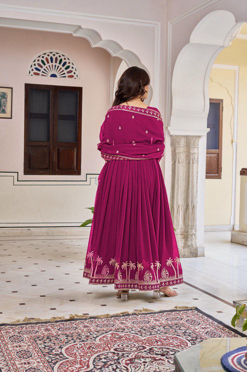 Signature Faux Georgette Gown with Heavy Hand-Feel Embroidery With Pant & Dupatta