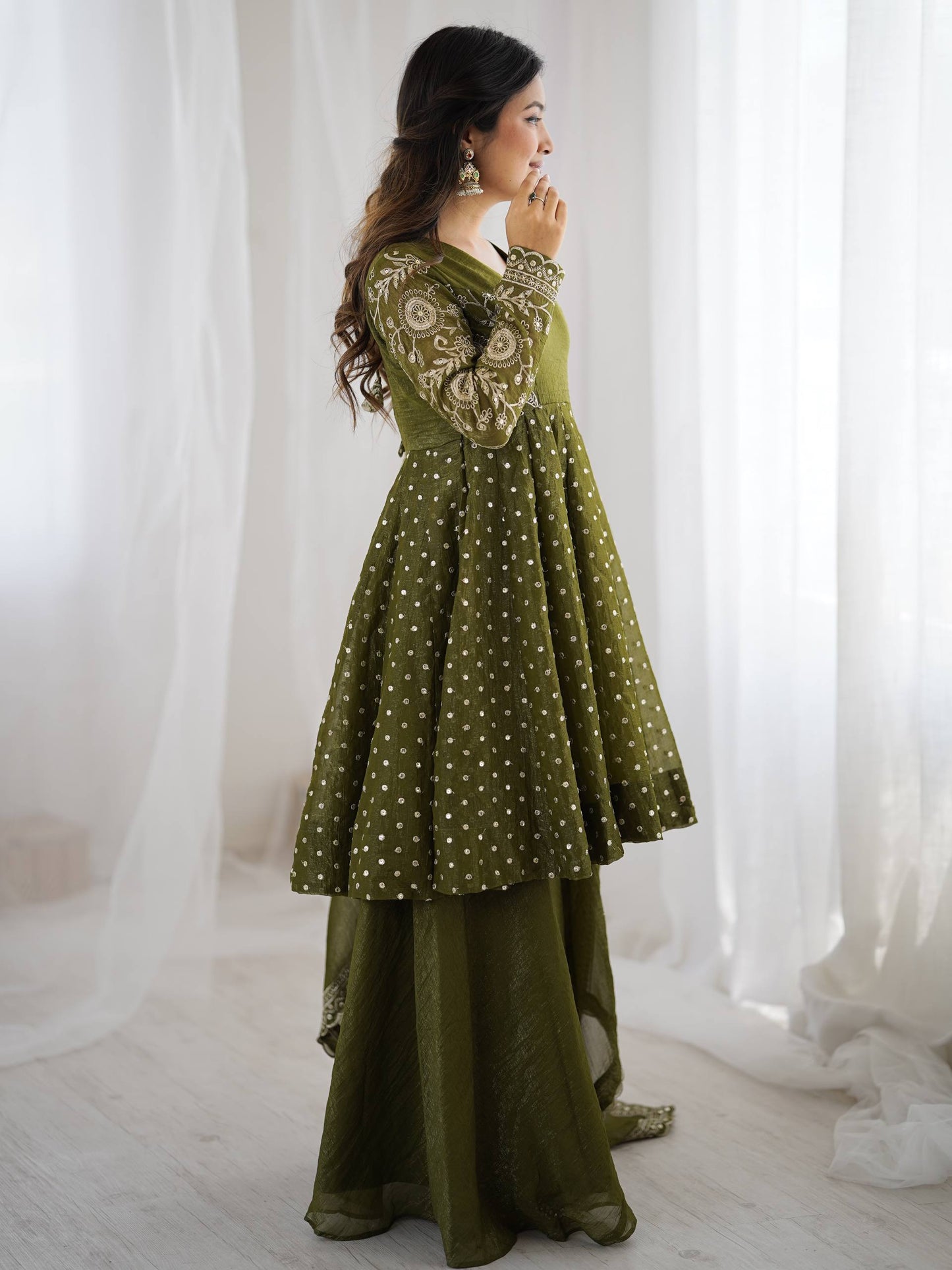 Opaline Grace  Crunchy Silk Sequence Sharara Ensemble