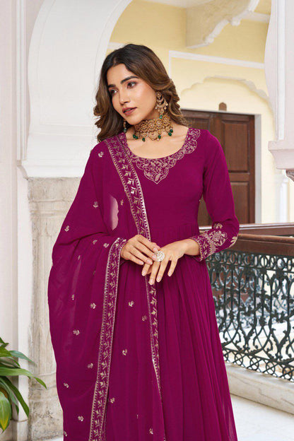 Signature Faux Georgette Gown with Heavy Hand-Feel Embroidery With Pant & Dupatta