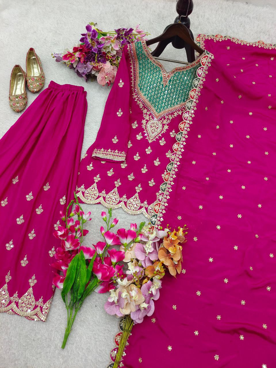 Regal Elegance Heavy Mirror Work Chinon Silk Ensemble