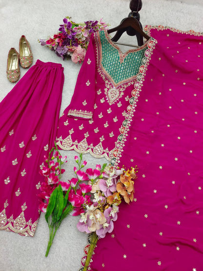 Regal Elegance Heavy Mirror Work Chinon Silk Ensemble
