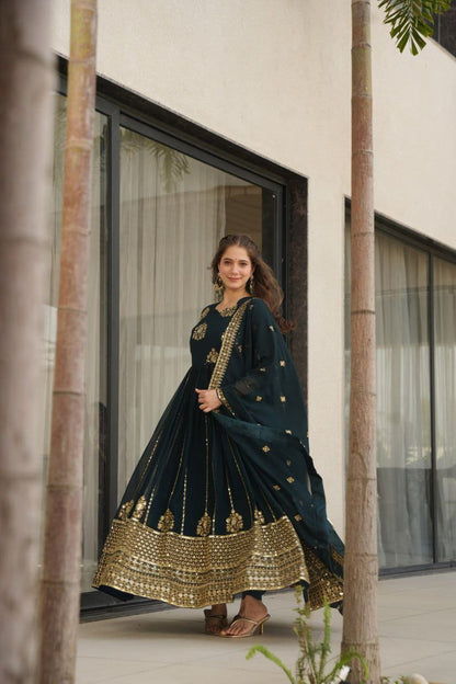 Opulent Faux Blooming Zari Sequins Anarkali Gown