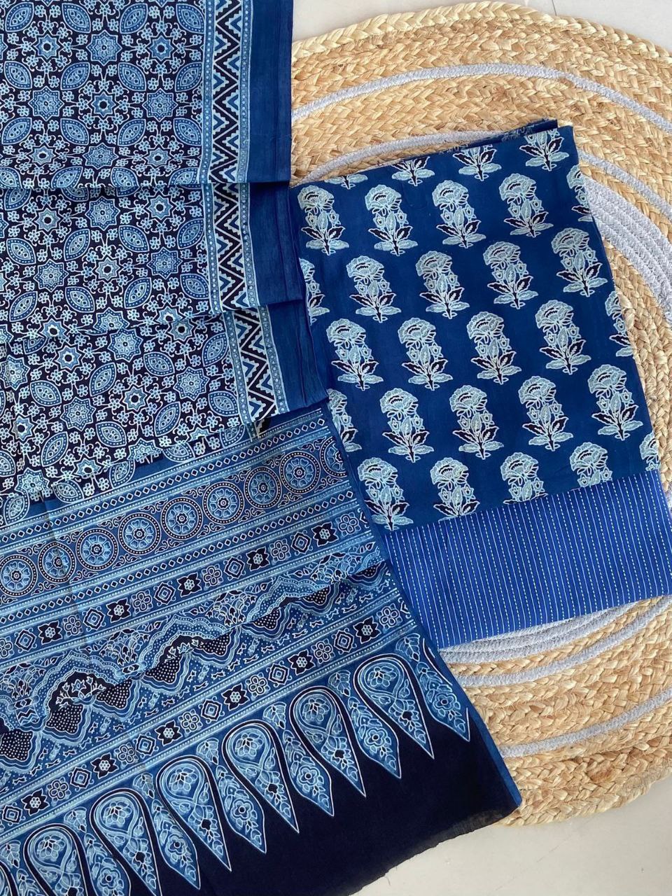 Ajrakh Cotton Suit Set With Cotton Dupatta – Premium Collection