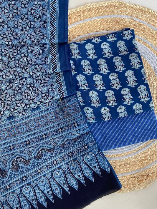 Ajrakh Cotton Suit Set With Cotton Dupatta – Premium Collection