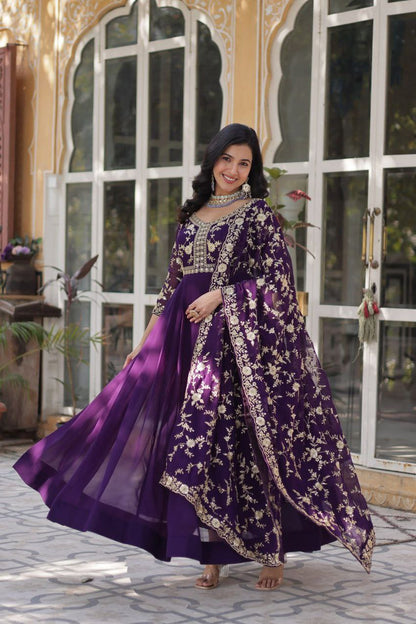 Imperial Faux Blooming Gown with Multi Sequins & Zari Embroidery