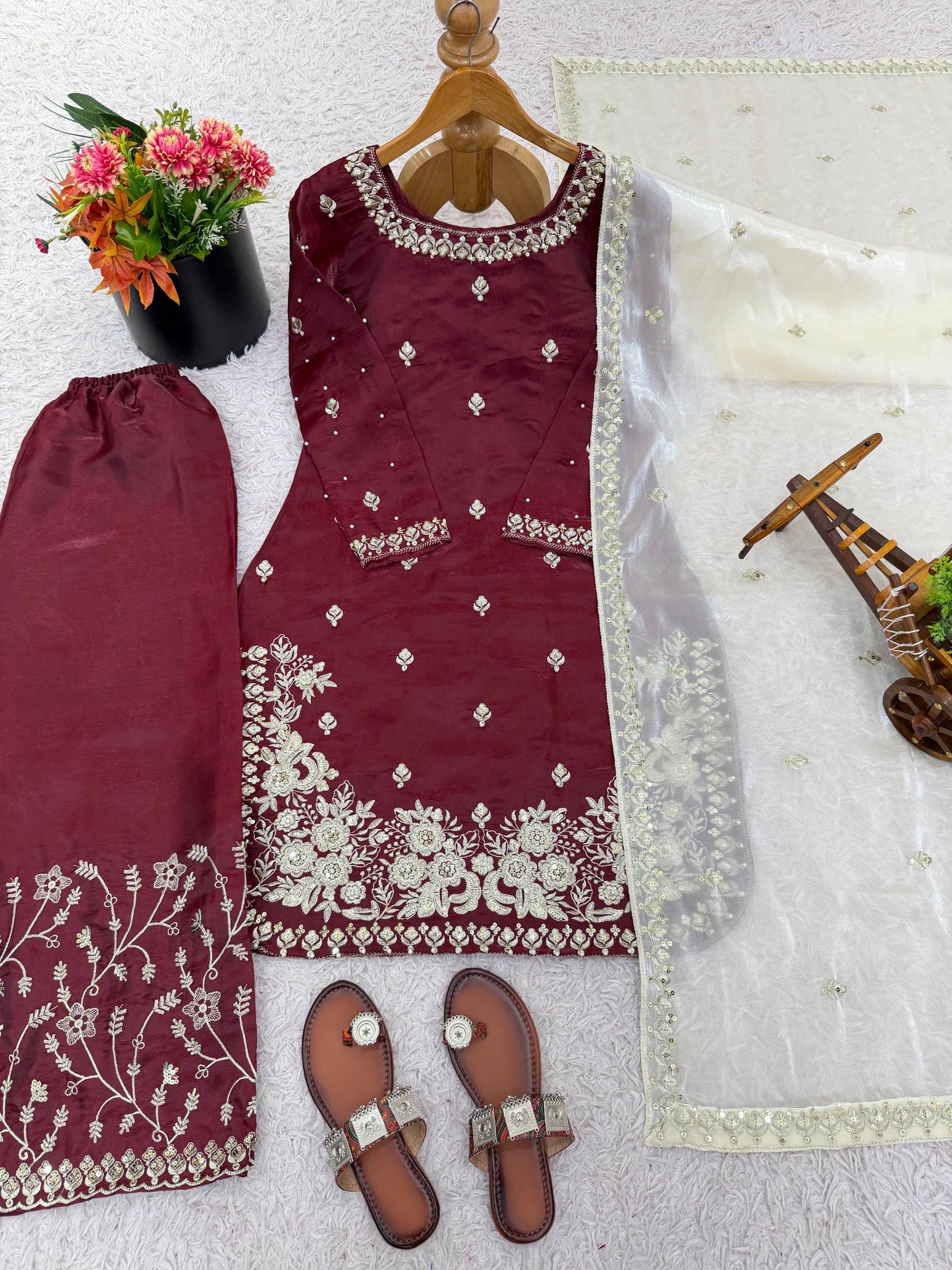 Noble Spark  Designer GMY Silk Suit with Organza Dupatta