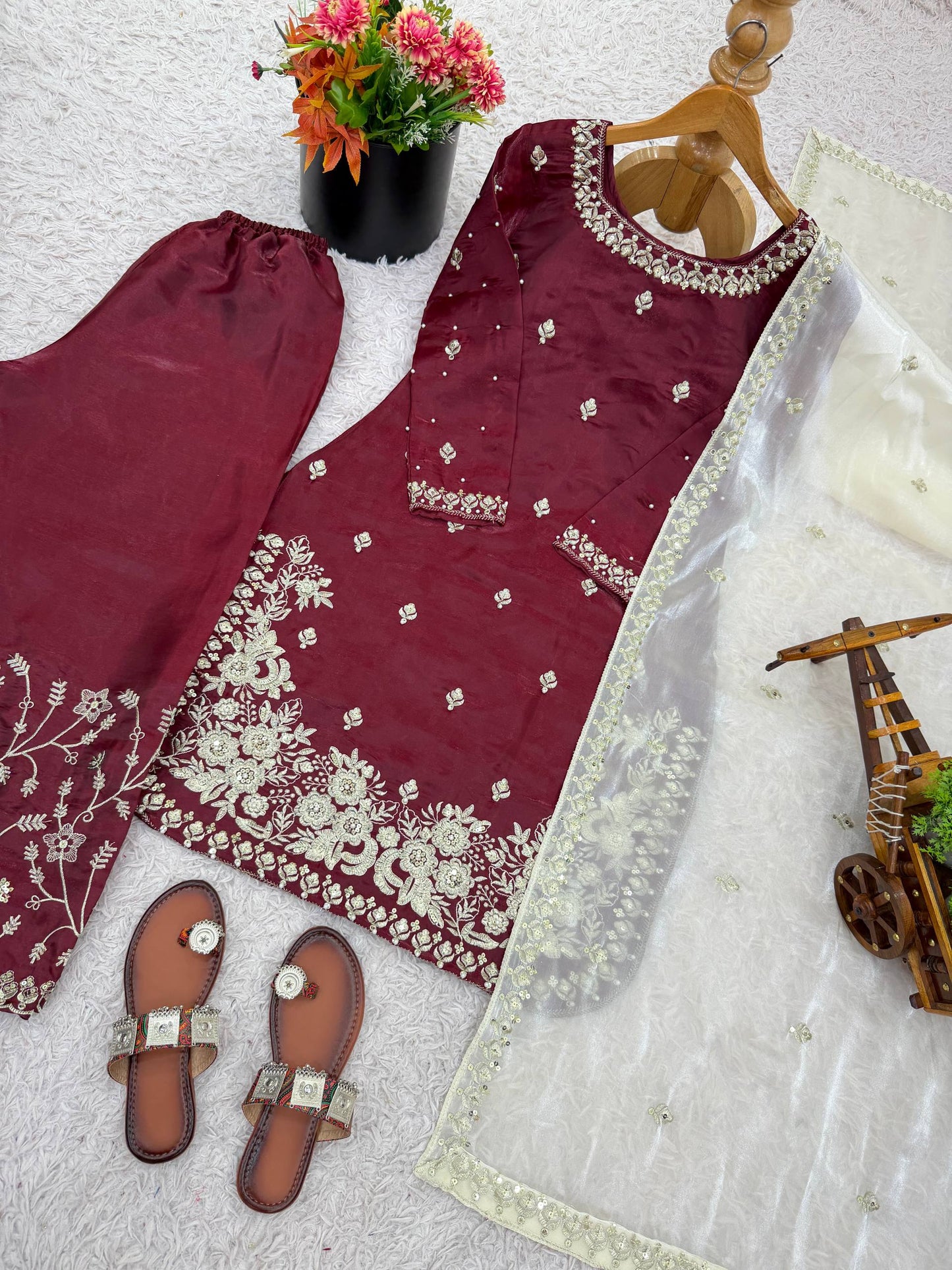 Noble Spark  Designer GMY Silk Suit with Organza Dupatta