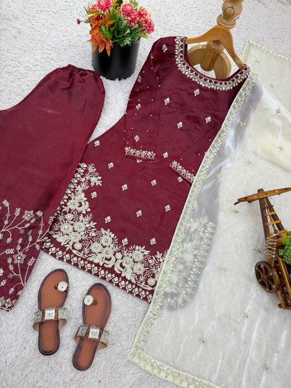 Noble Spark  Designer GMY Silk Suit with Organza Dupatta