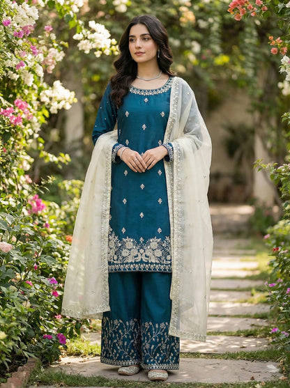 Noble Spark  Designer GMY Silk Suit with Organza Dupatta