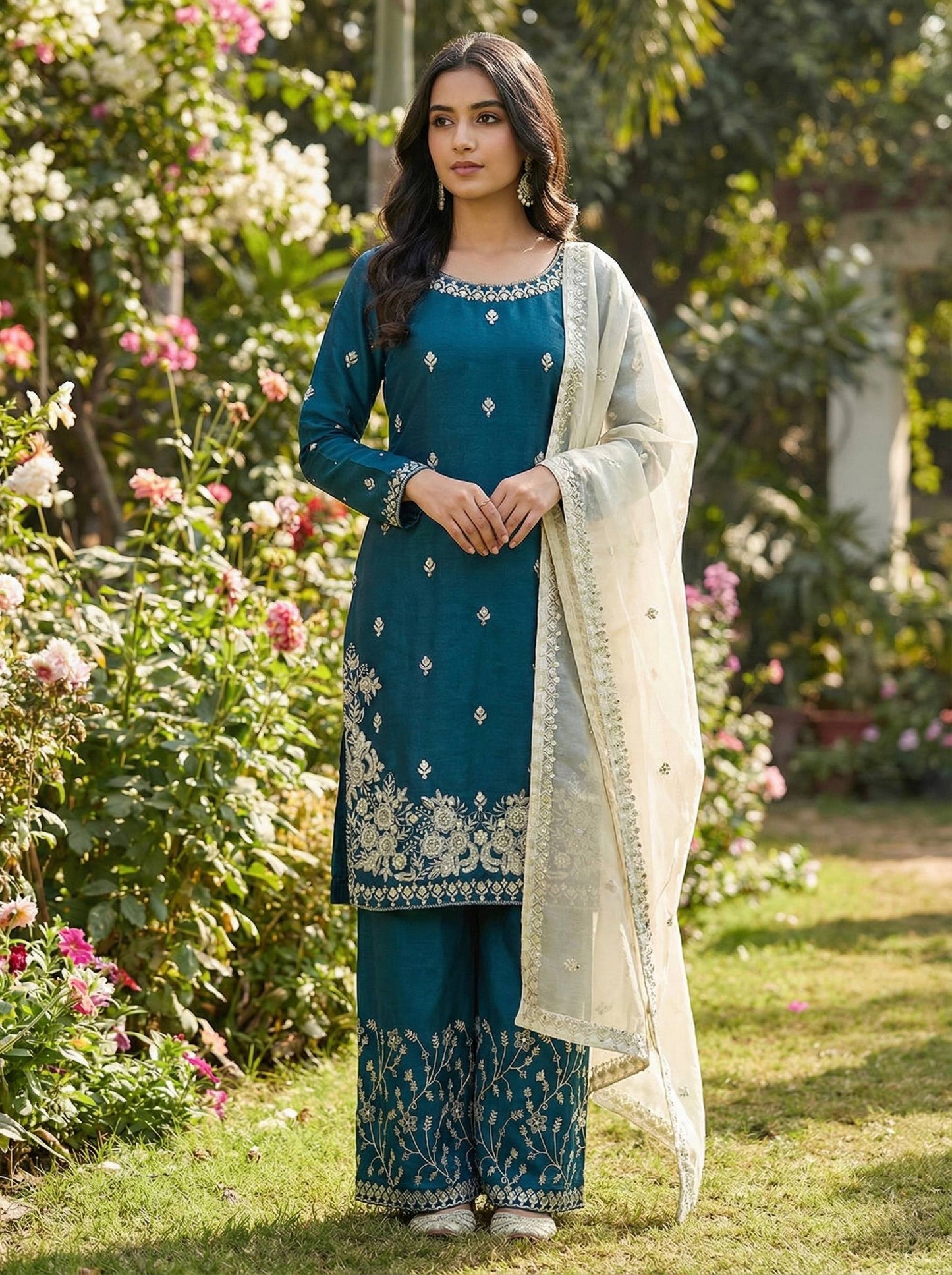 Noble Spark  Designer GMY Silk Suit with Organza Dupatta