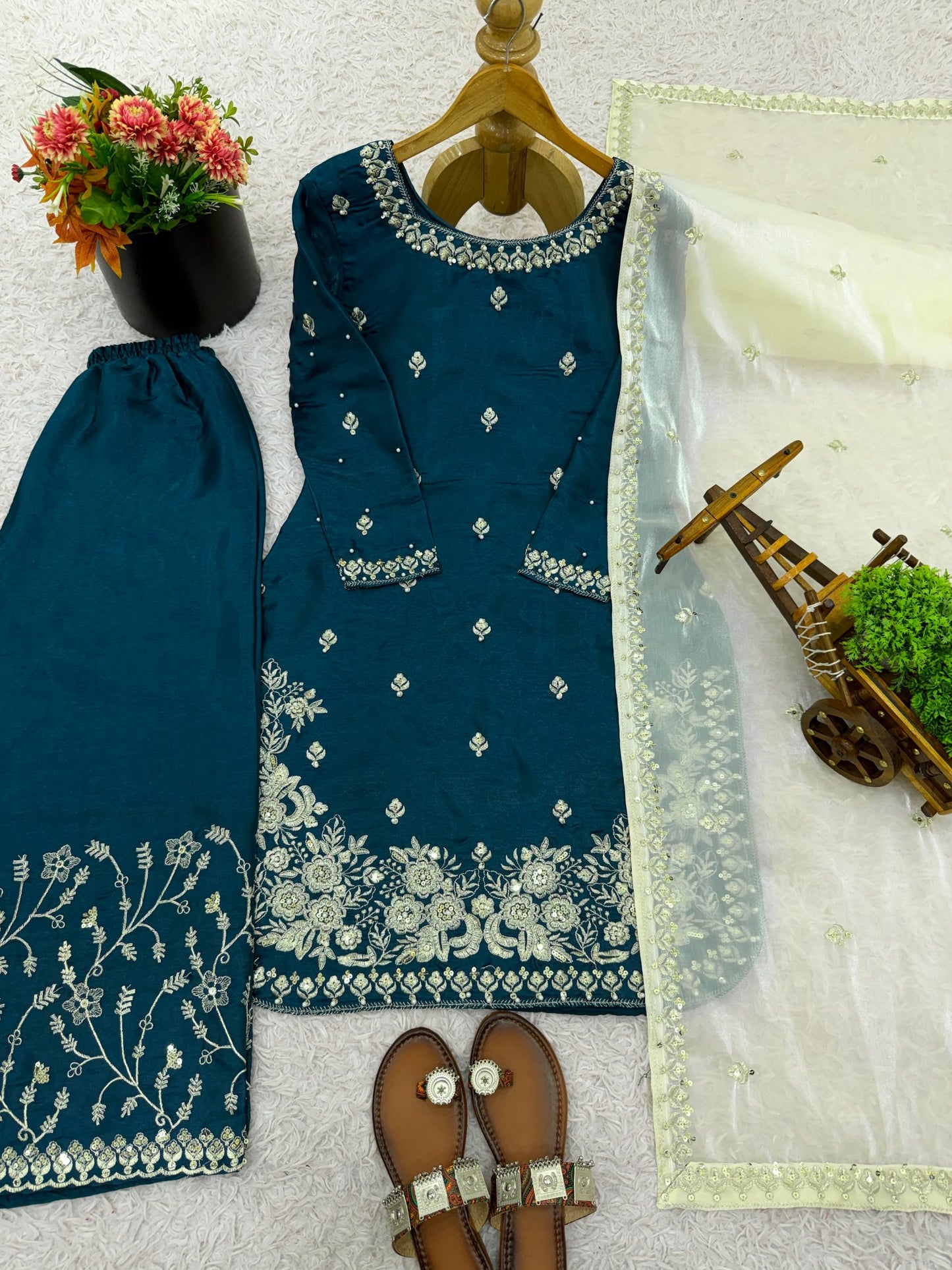 Noble Spark  Designer GMY Silk Suit with Organza Dupatta