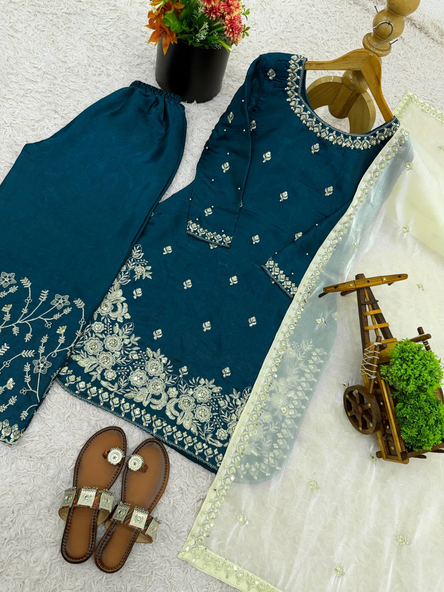 Noble Spark  Designer GMY Silk Suit with Organza Dupatta